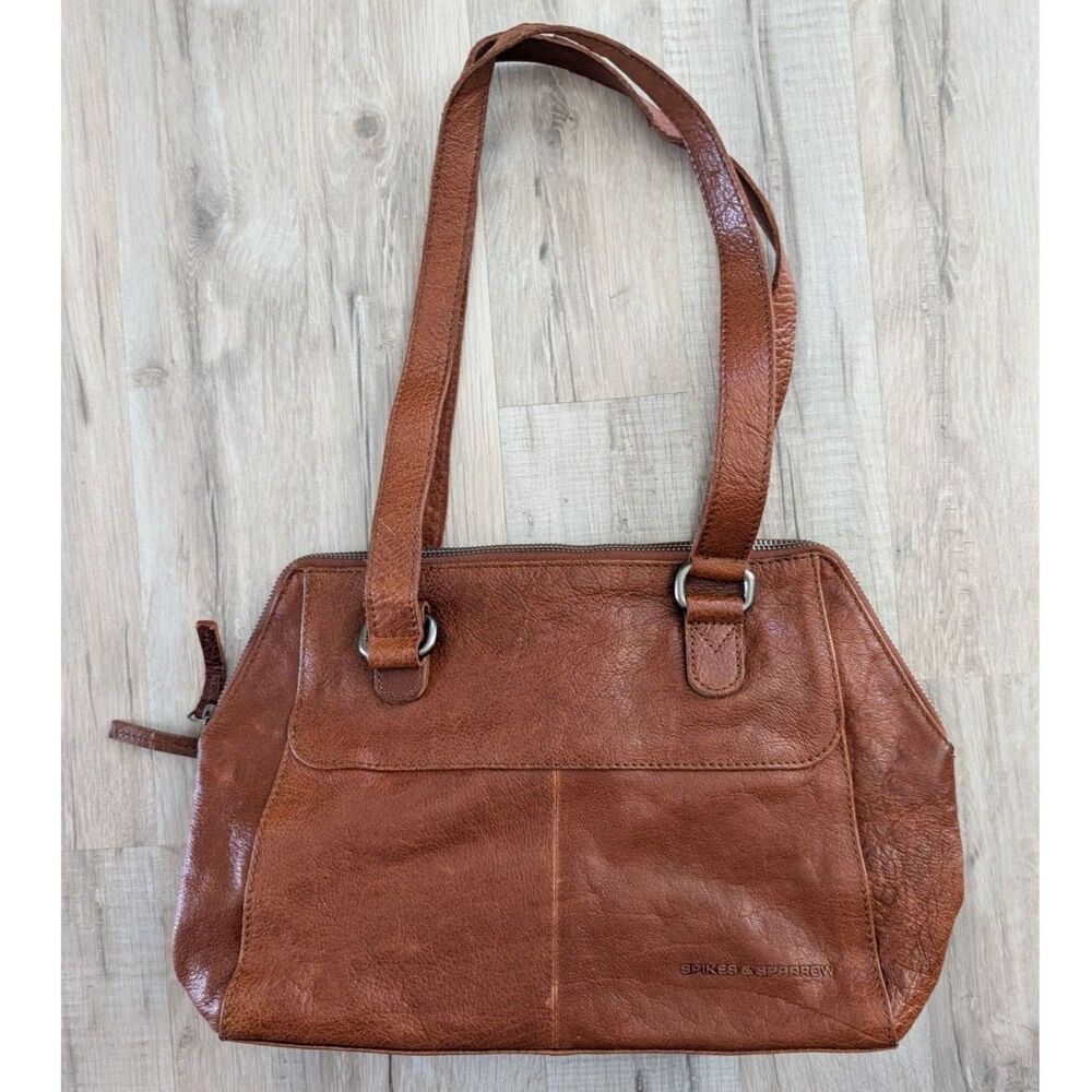 Spikes & Sparrow Leather Shoulder Bag Brown Cognac (B8) - Picture 1 of 12